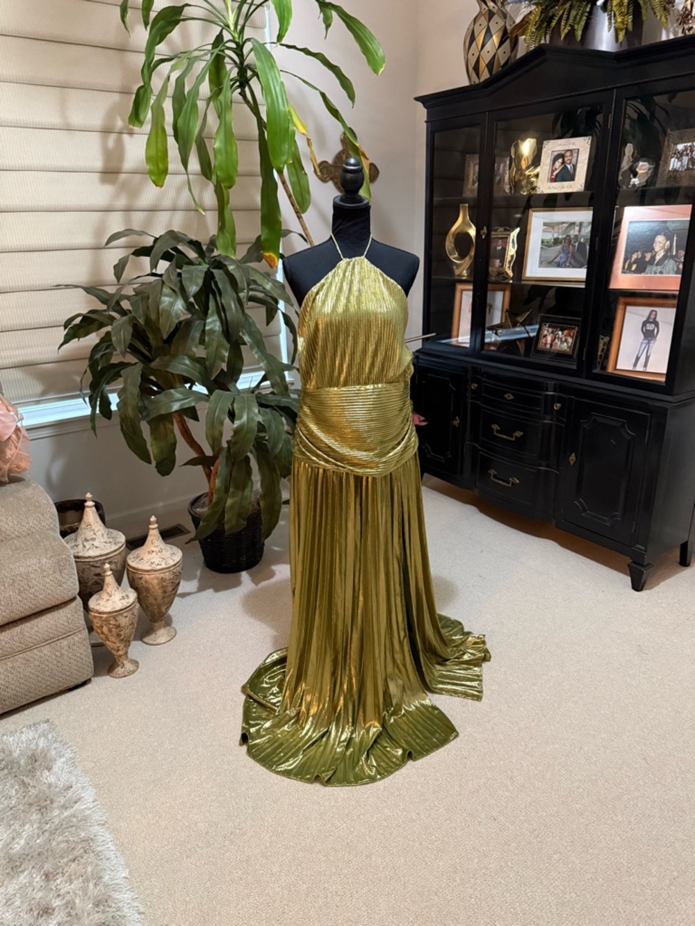 Gold Metallic Halter Evening Gown